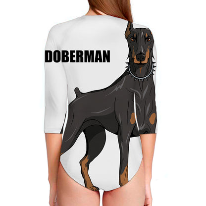 Doberman Pinscher Print Long Sleeve Swimsuit