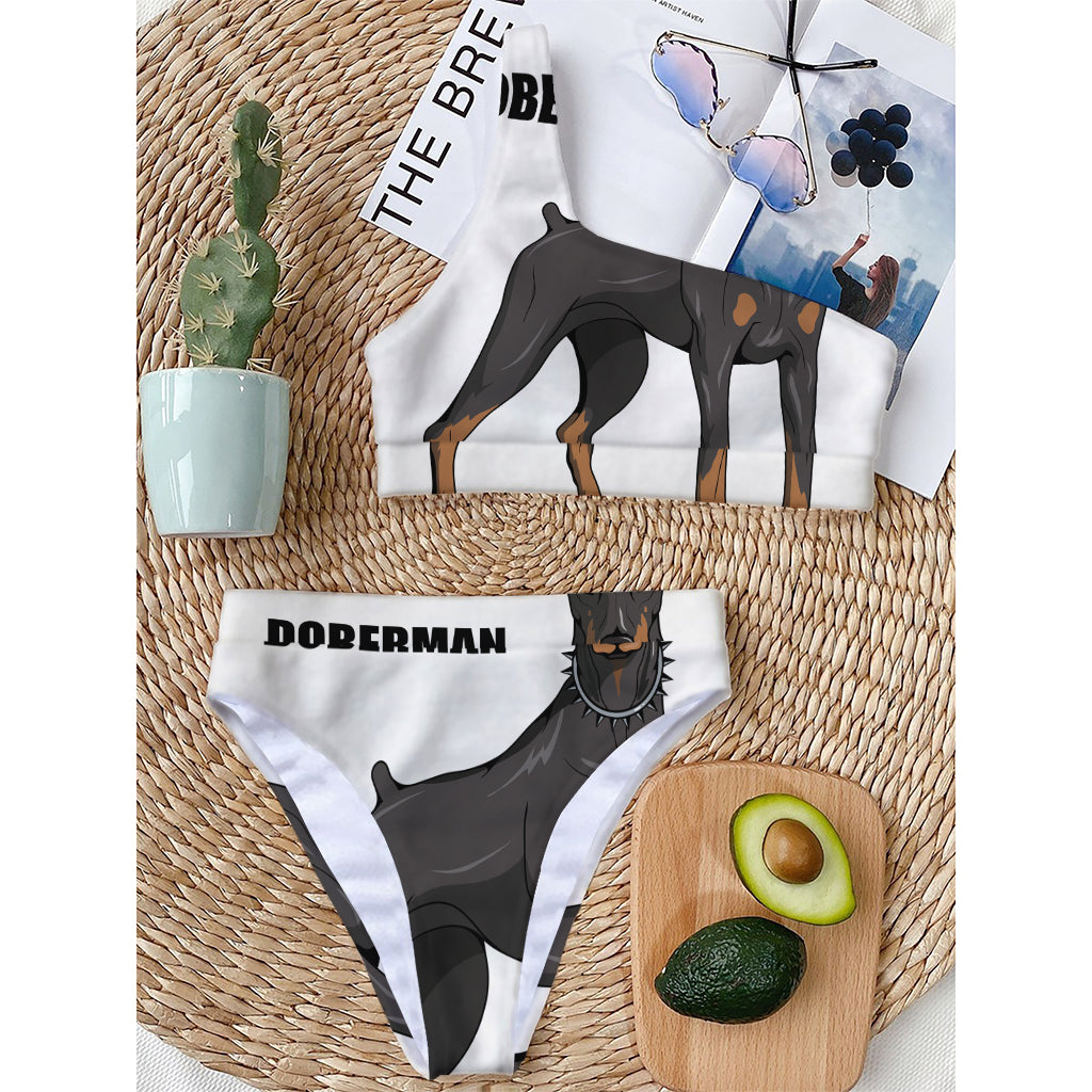 Doberman Pinscher Print One Shoulder Bikini Top