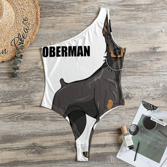 Doberman Pinscher Print One Shoulder Bodysuit