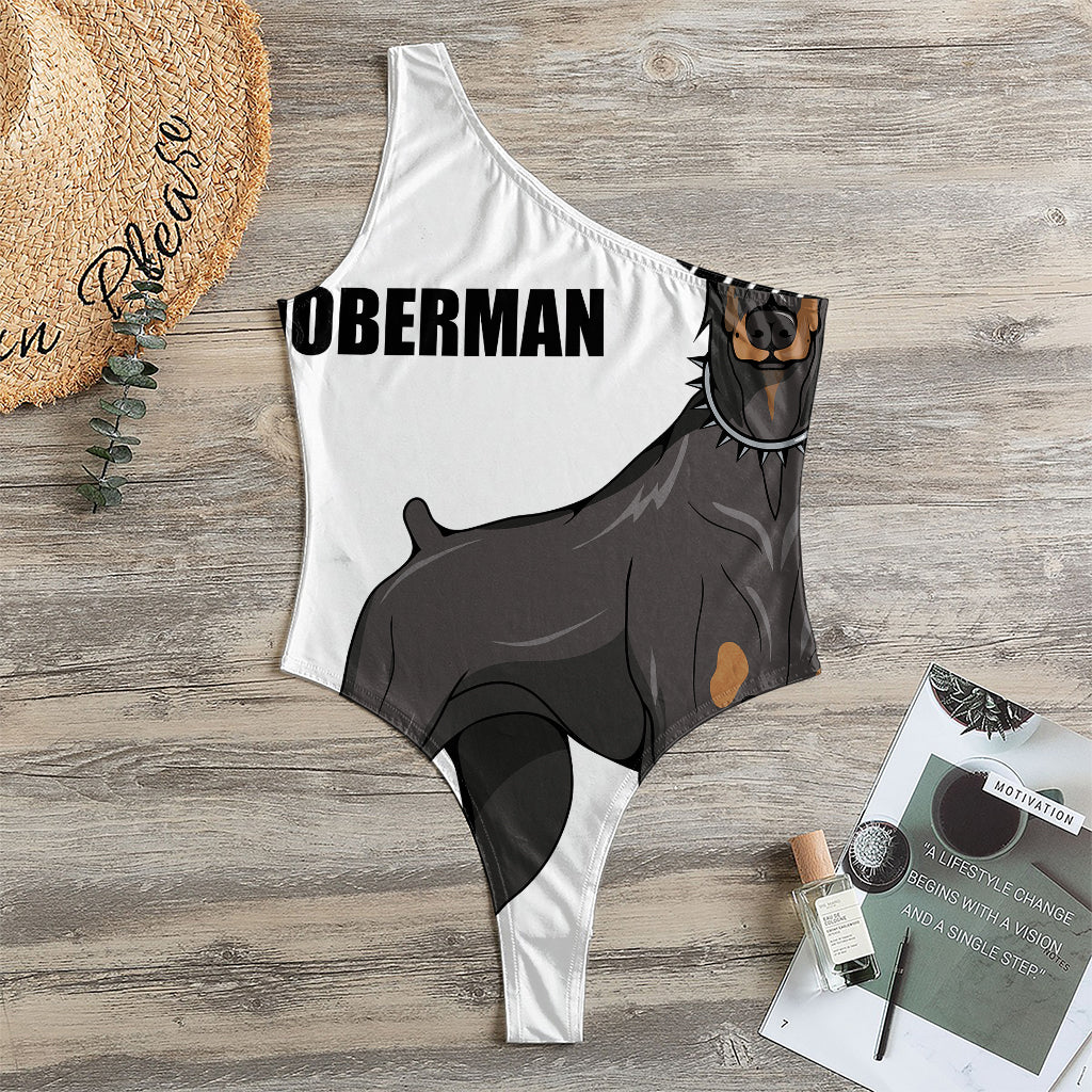 Doberman Pinscher Print One Shoulder Bodysuit