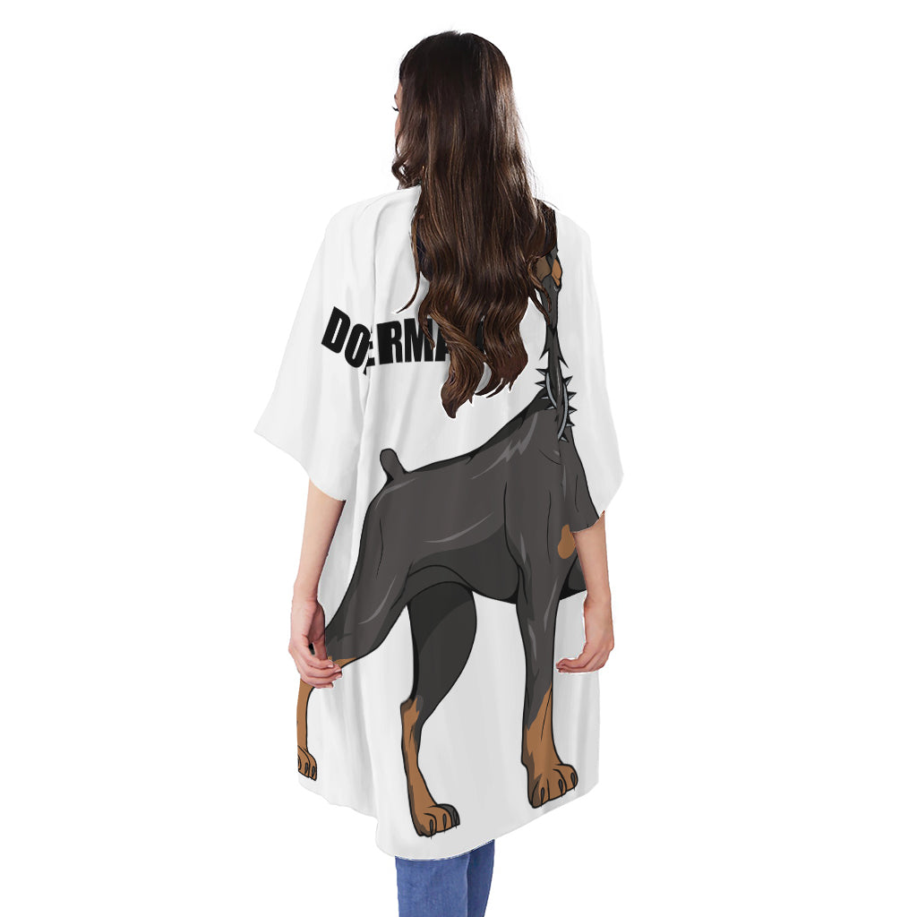 Doberman Pinscher Print Open Front Beach Cover Up