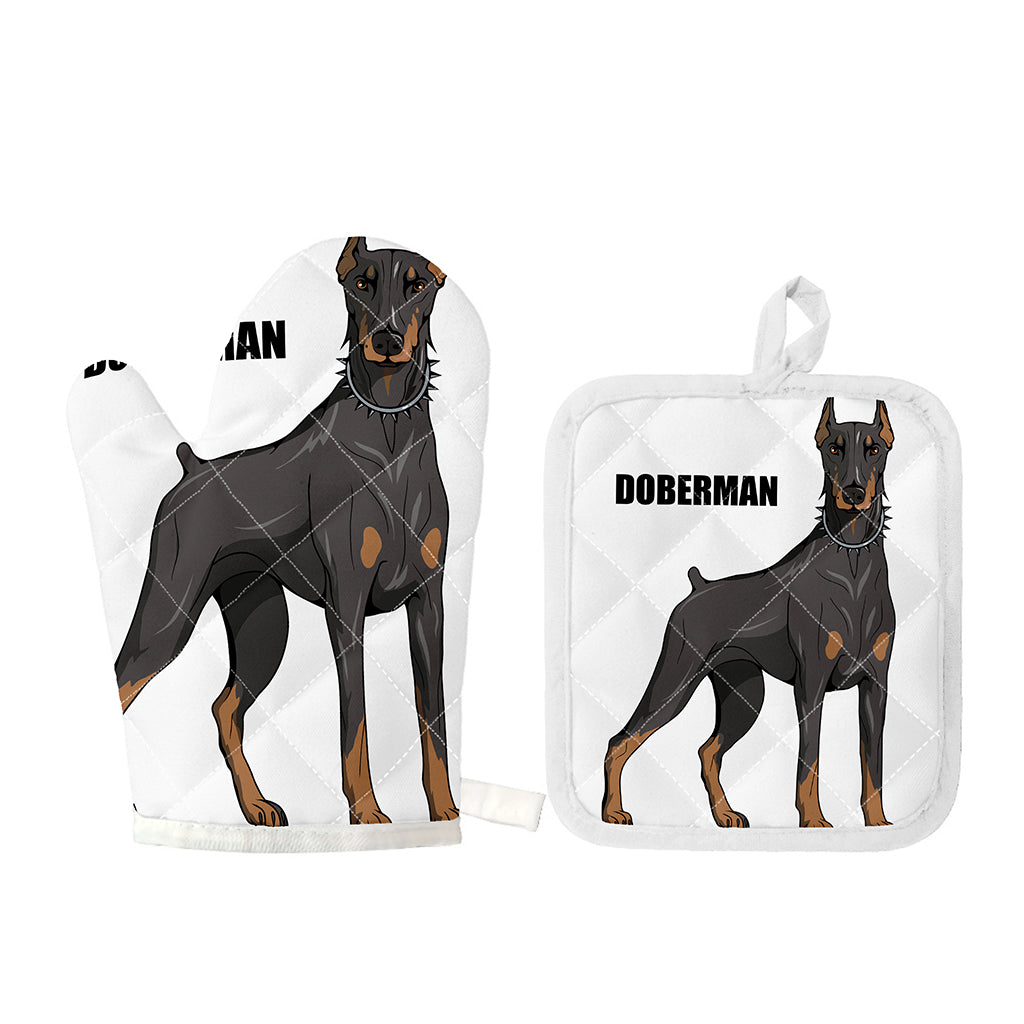 Doberman Pinscher Print Oven Mitt And Pot Holder Set