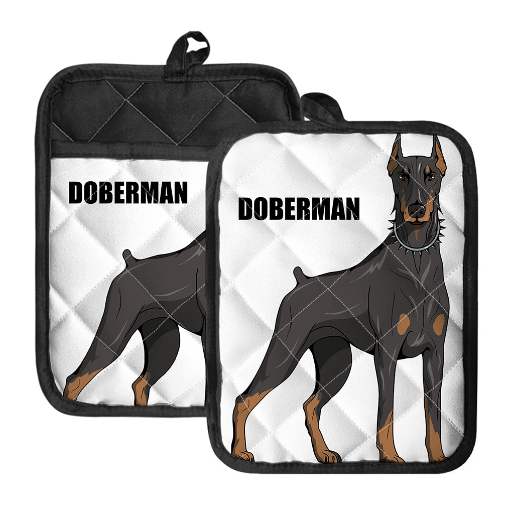 Doberman Pinscher Print Pot Holders With Pocket