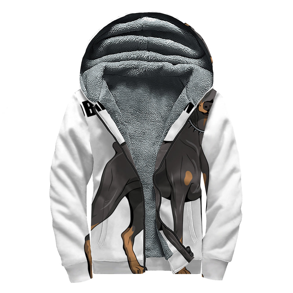 Doberman Pinscher Print Sherpa Lined Zip Up Hoodie