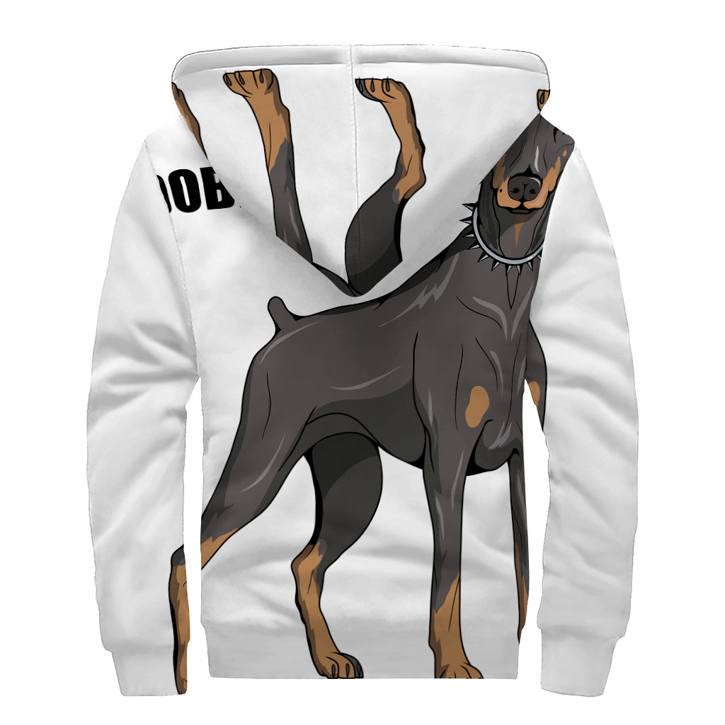 Doberman Pinscher Print Sherpa Lined Zip Up Hoodie