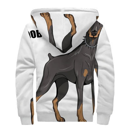 Doberman Pinscher Print Sherpa Lined Zip Up Hoodie