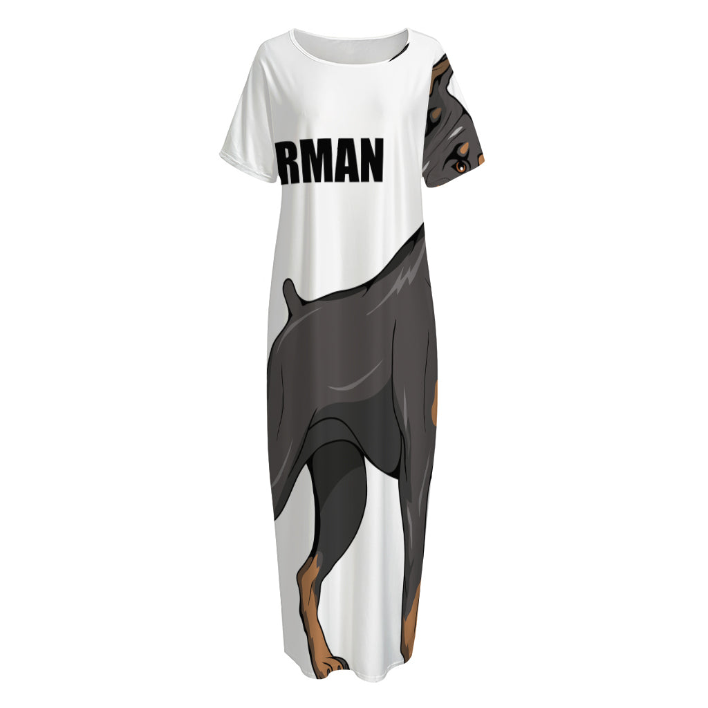 Doberman Pinscher Print Short Sleeve Long Nightdress