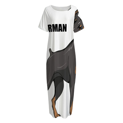 Doberman Pinscher Print Short Sleeve Long Nightdress