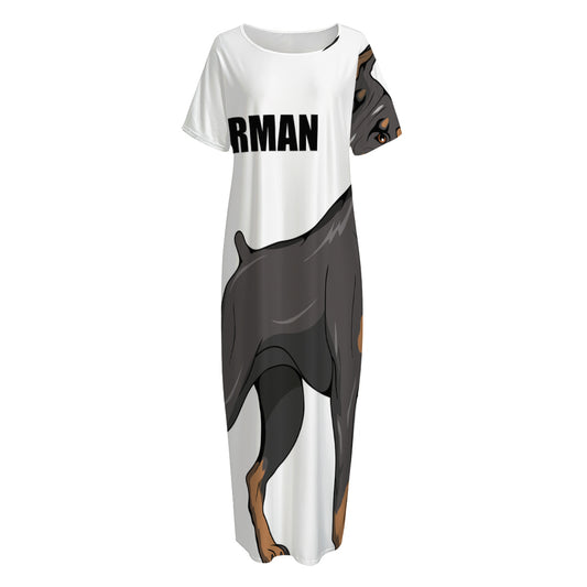 Doberman Pinscher Print Short Sleeve Long Nightdress