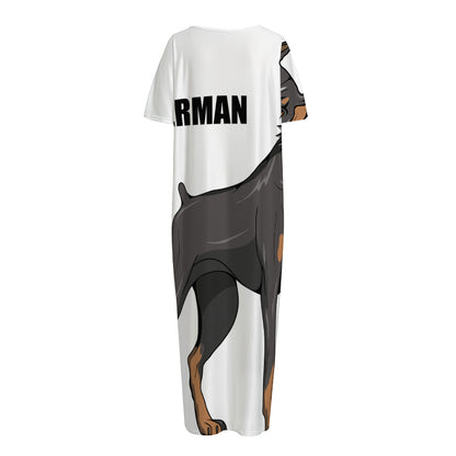 Doberman Pinscher Print Short Sleeve Long Nightdress