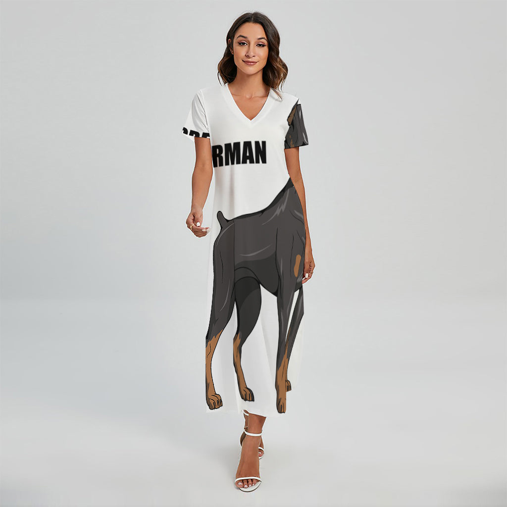 Doberman Pinscher Print Short Sleeve Maxi Dress