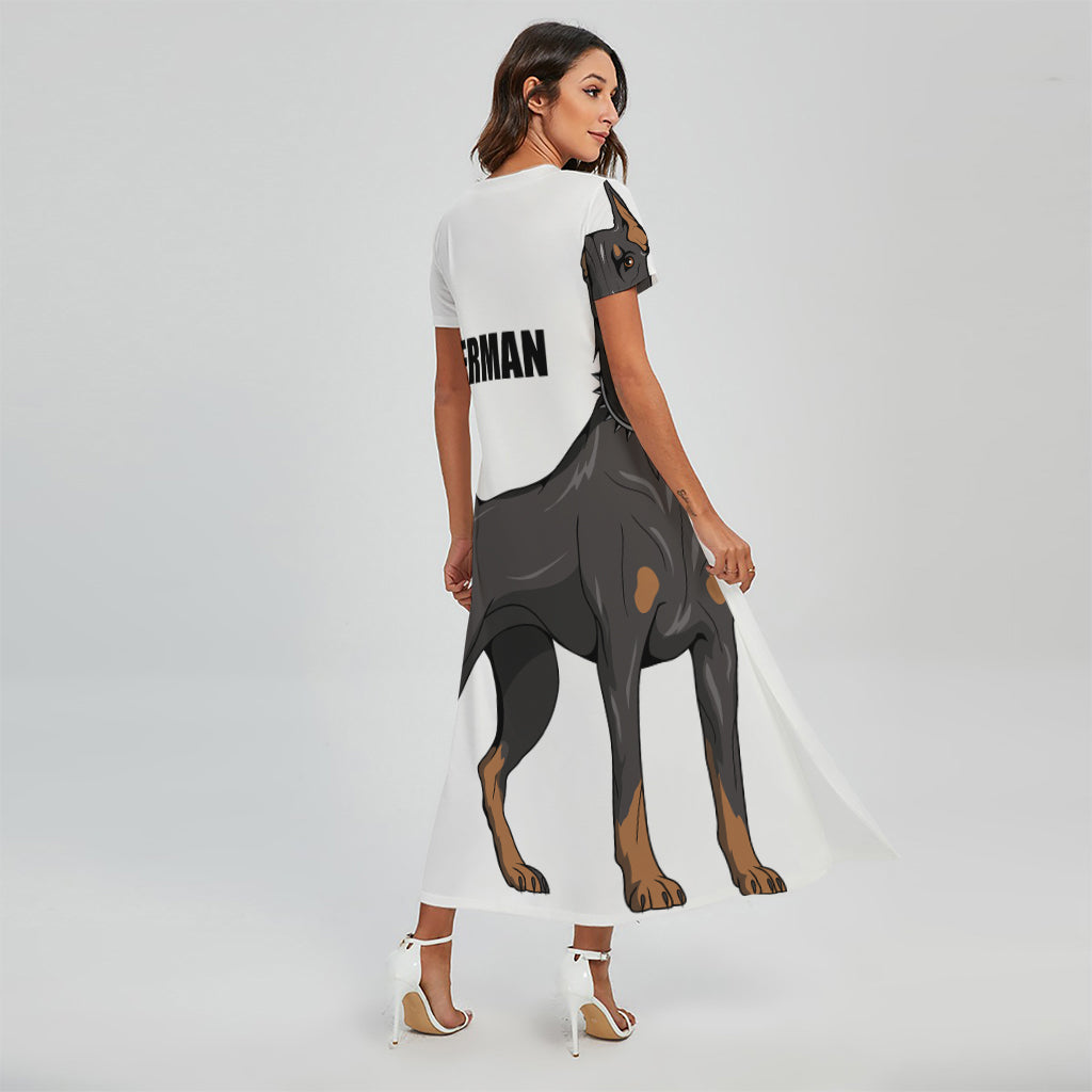 Doberman Pinscher Print Short Sleeve Maxi Dress