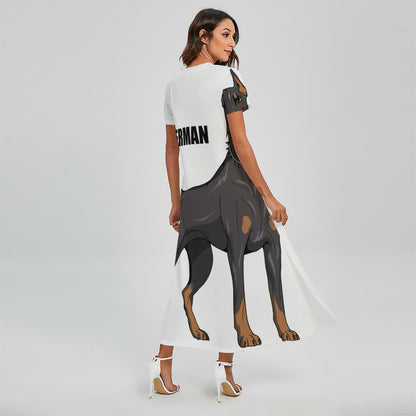 Doberman Pinscher Print Short Sleeve Maxi Dress
