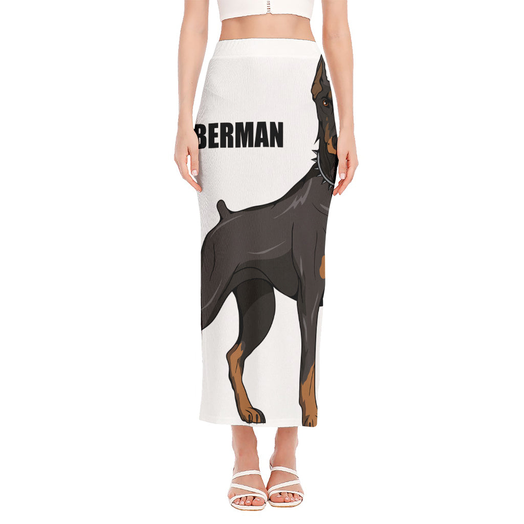 Doberman Pinscher Print Side Slit Maxi Skirt