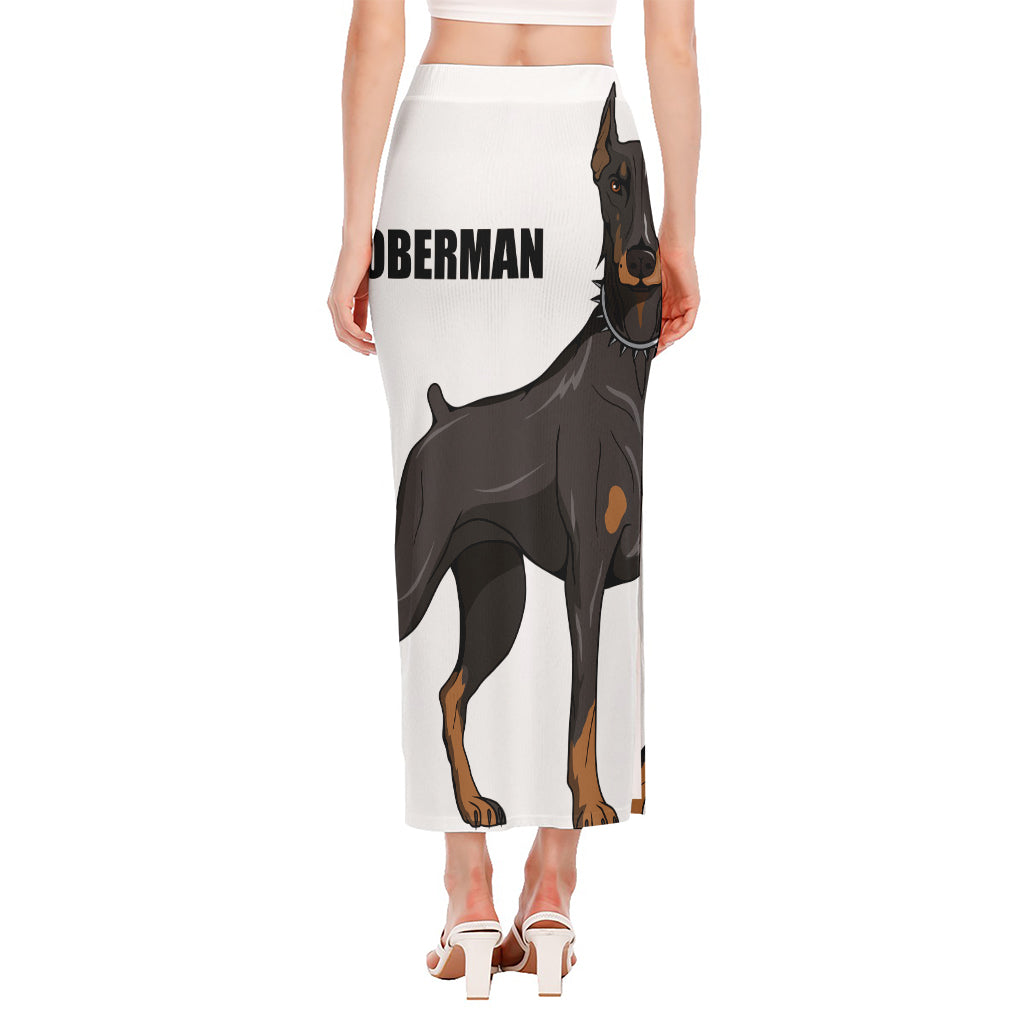 Doberman Pinscher Print Side Slit Maxi Skirt