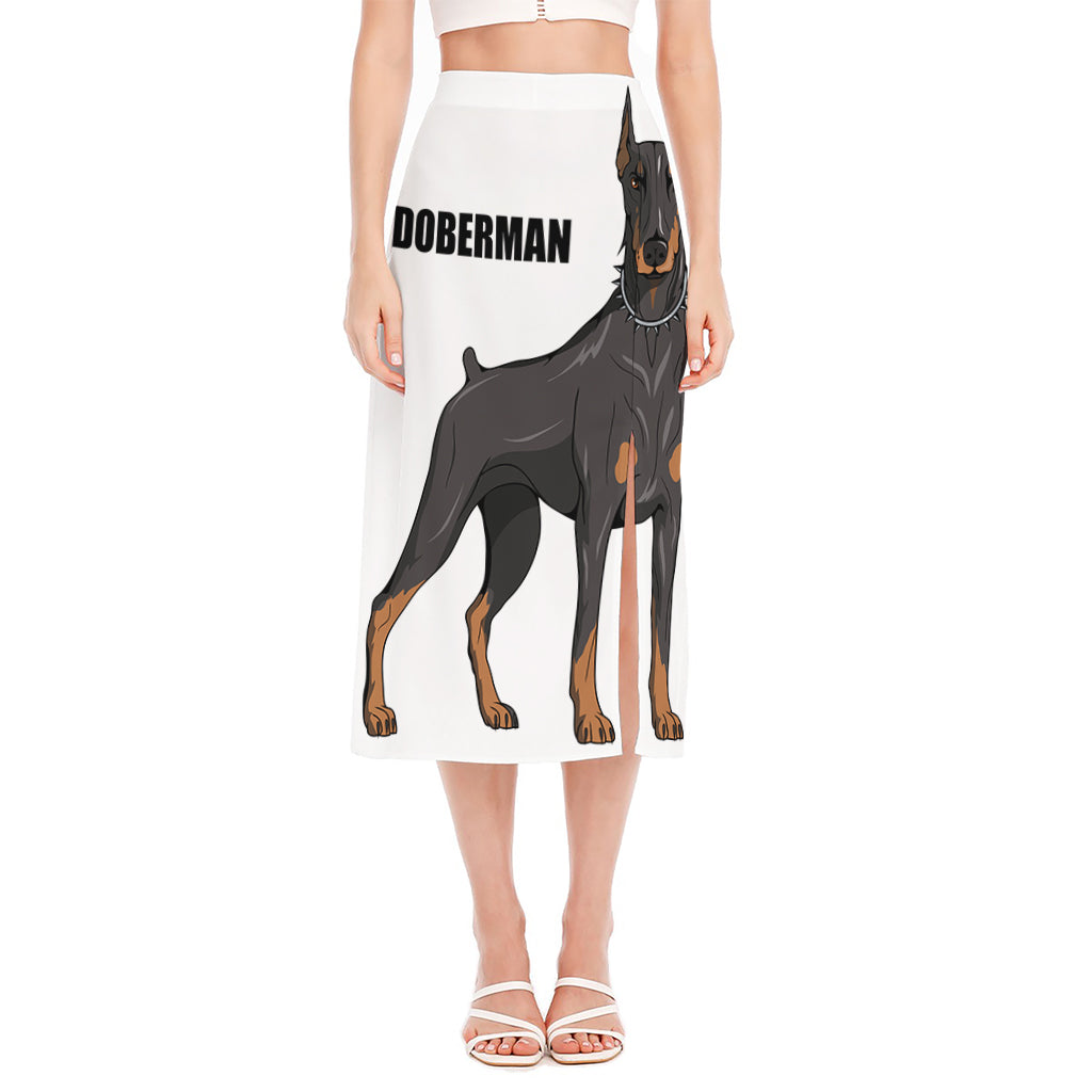 Doberman Pinscher Print Side Slit Midi Skirt