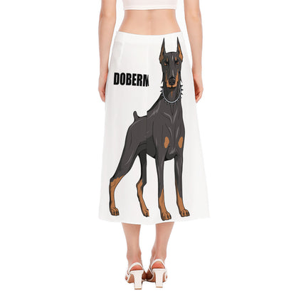 Doberman Pinscher Print Side Slit Midi Skirt