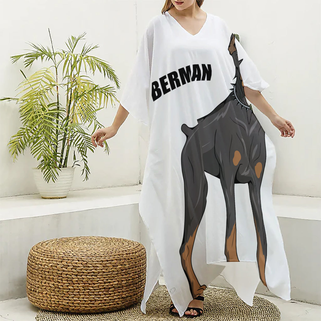 Doberman Pinscher Print Silk V-Neck Kaftan Dress