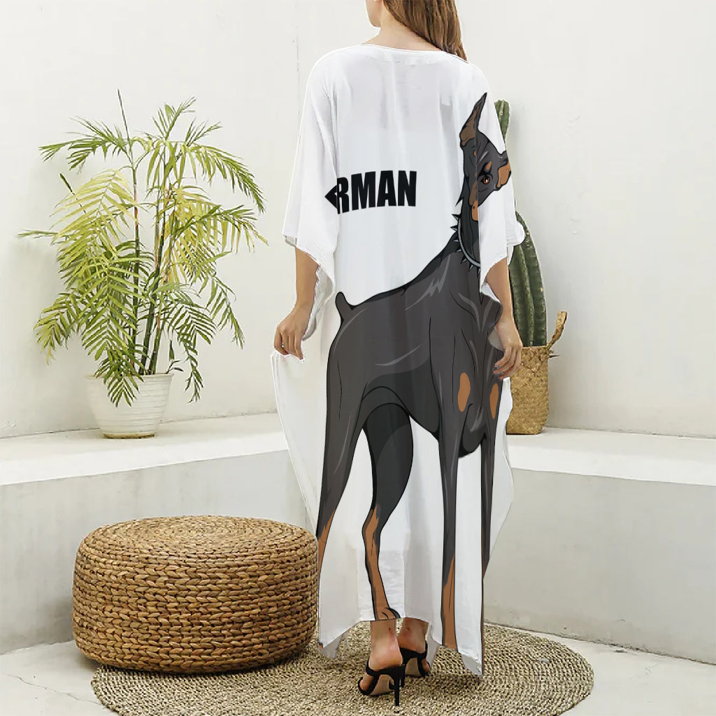 Doberman Pinscher Print Silk V-Neck Kaftan Dress