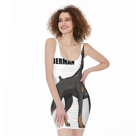 Doberman Pinscher Print Sleeveless Bodycon Dress