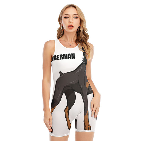 Doberman Pinscher Print Sleeveless One Piece Swimsuit