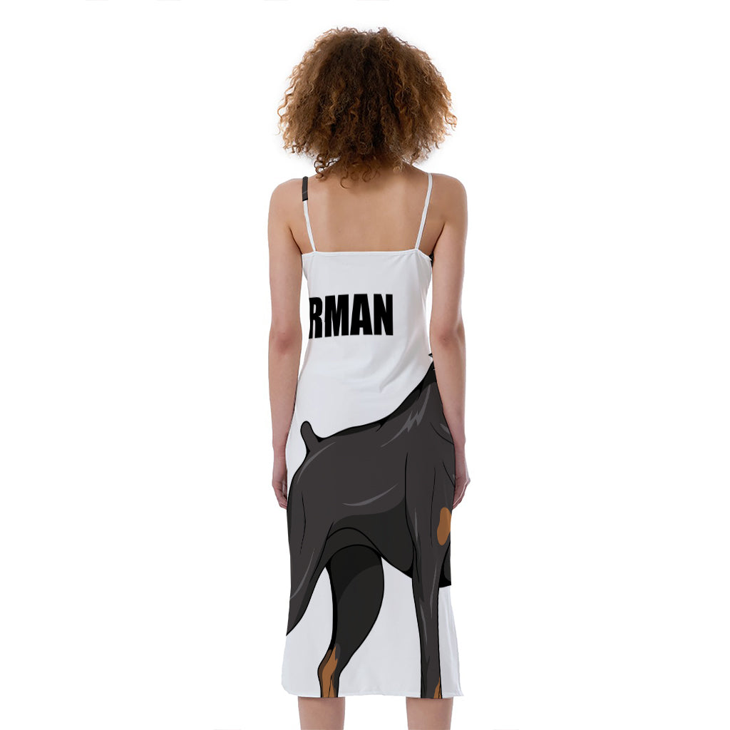 Doberman Pinscher Print Slim Fit Midi Cami Dress