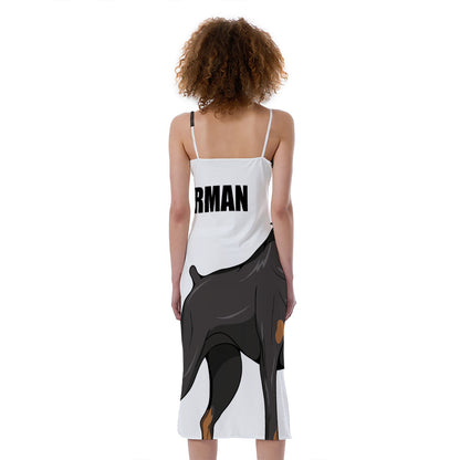 Doberman Pinscher Print Slim Fit Midi Cami Dress