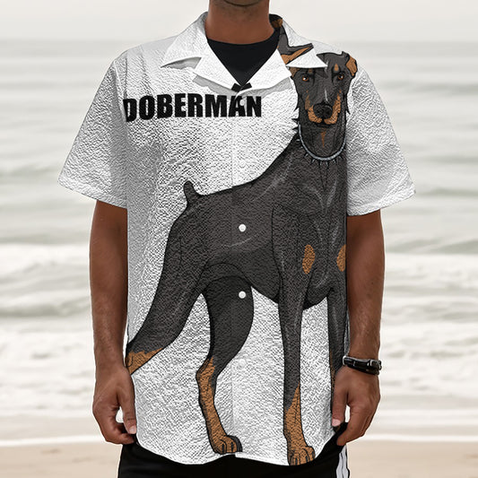 Doberman Pinscher Print Textured Short Sleeve Shirt