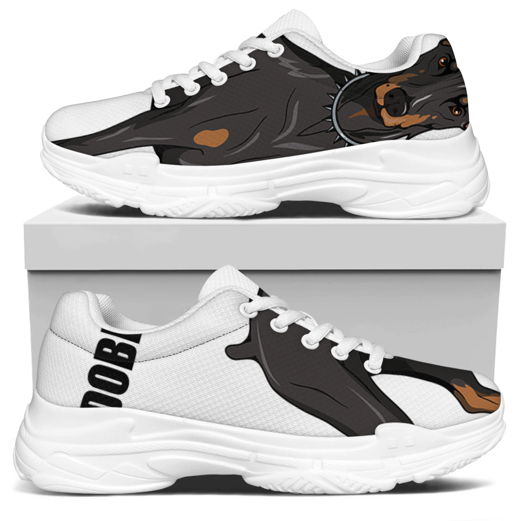 Doberman Pinscher Print White Chunky Shoes