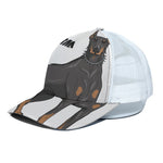 Doberman Pinscher Print White Mesh Trucker Cap