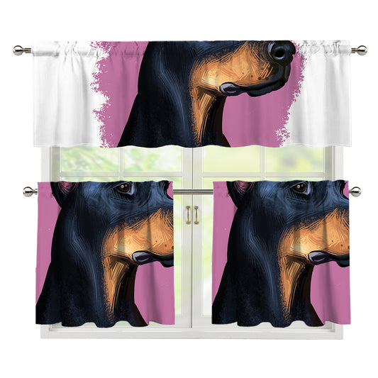 Dobermann Portrait Print 3 Piece Kitchen Curtains