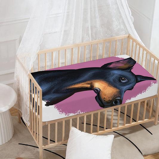 Dobermann Portrait Print Baby Crib Sheet