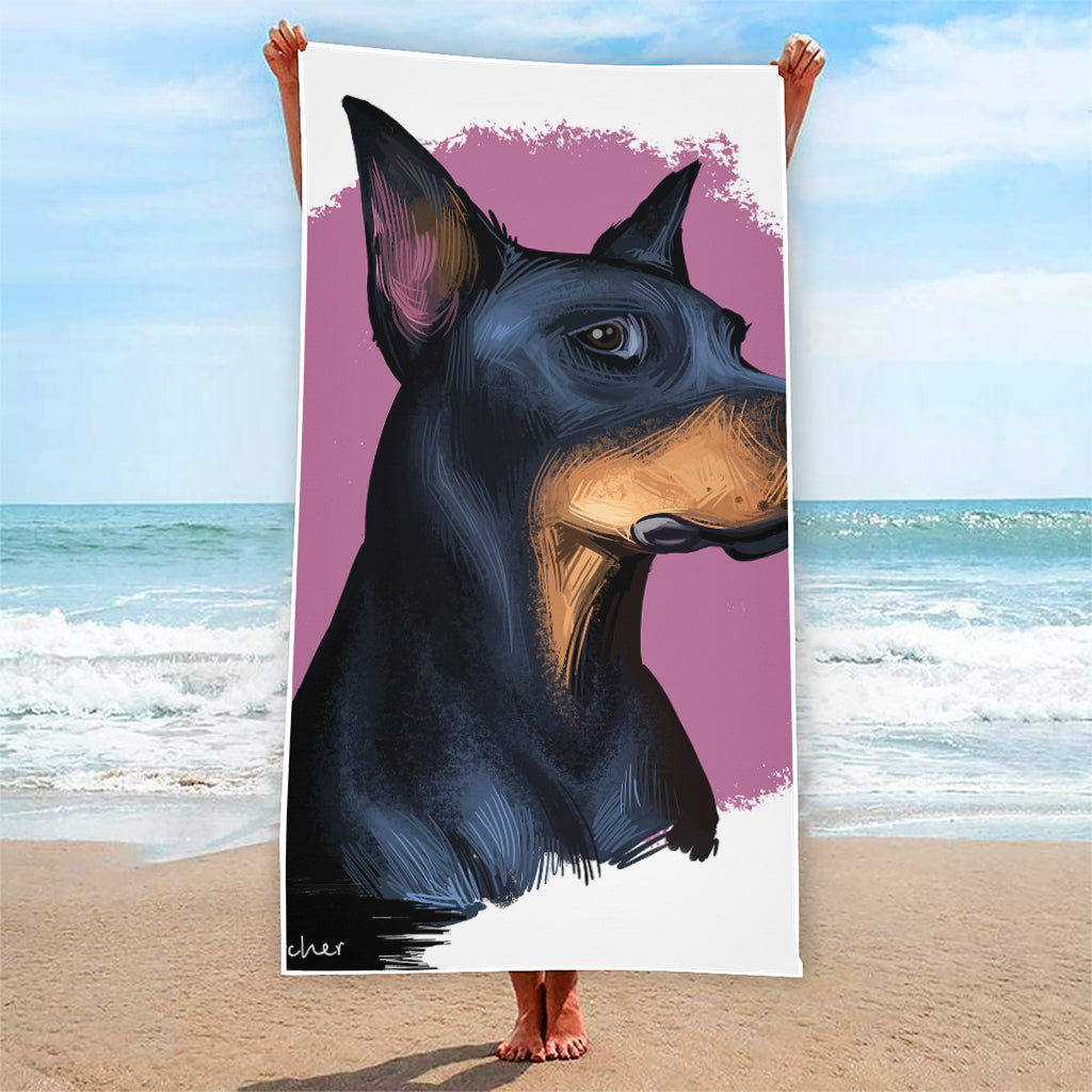 Dobermann Portrait Print Beach Towel