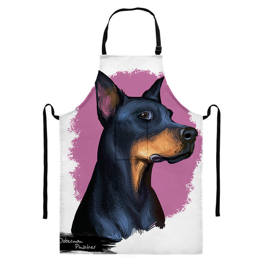 Dobermann Portrait Print Bib Apron With Pocket