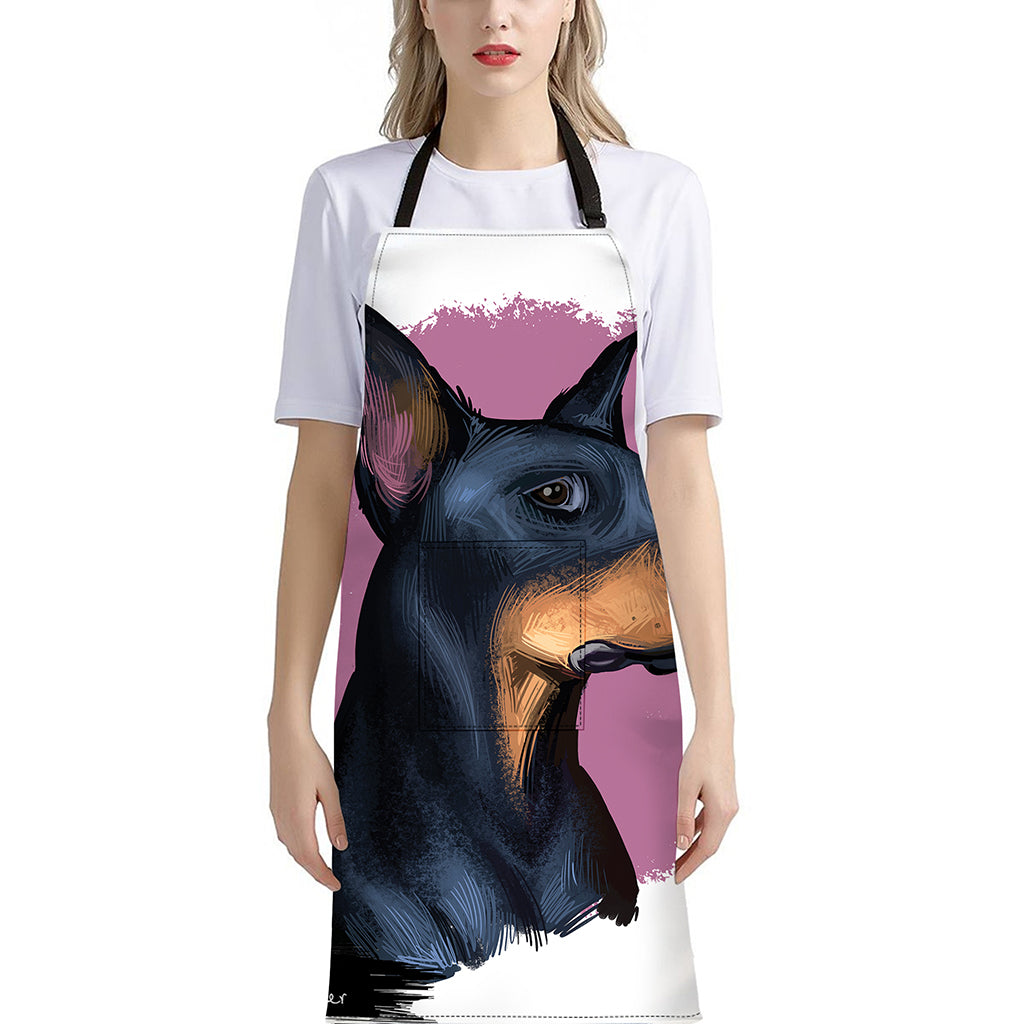 Dobermann Portrait Print Bib Apron With Pocket