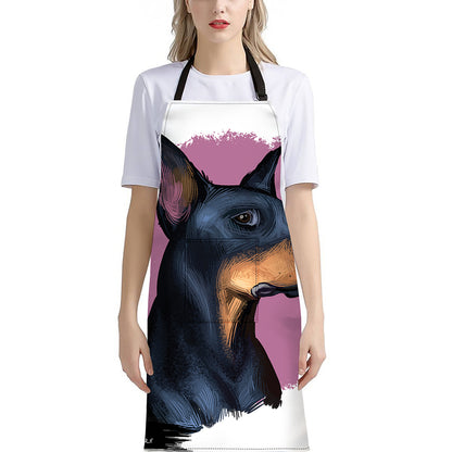 Dobermann Portrait Print Bib Apron With Pocket