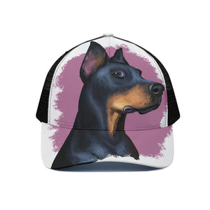 Dobermann Portrait Print Black Mesh Trucker Cap