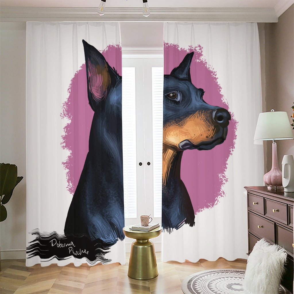 Dobermann Portrait Print Blackout Pencil Pleat Curtains