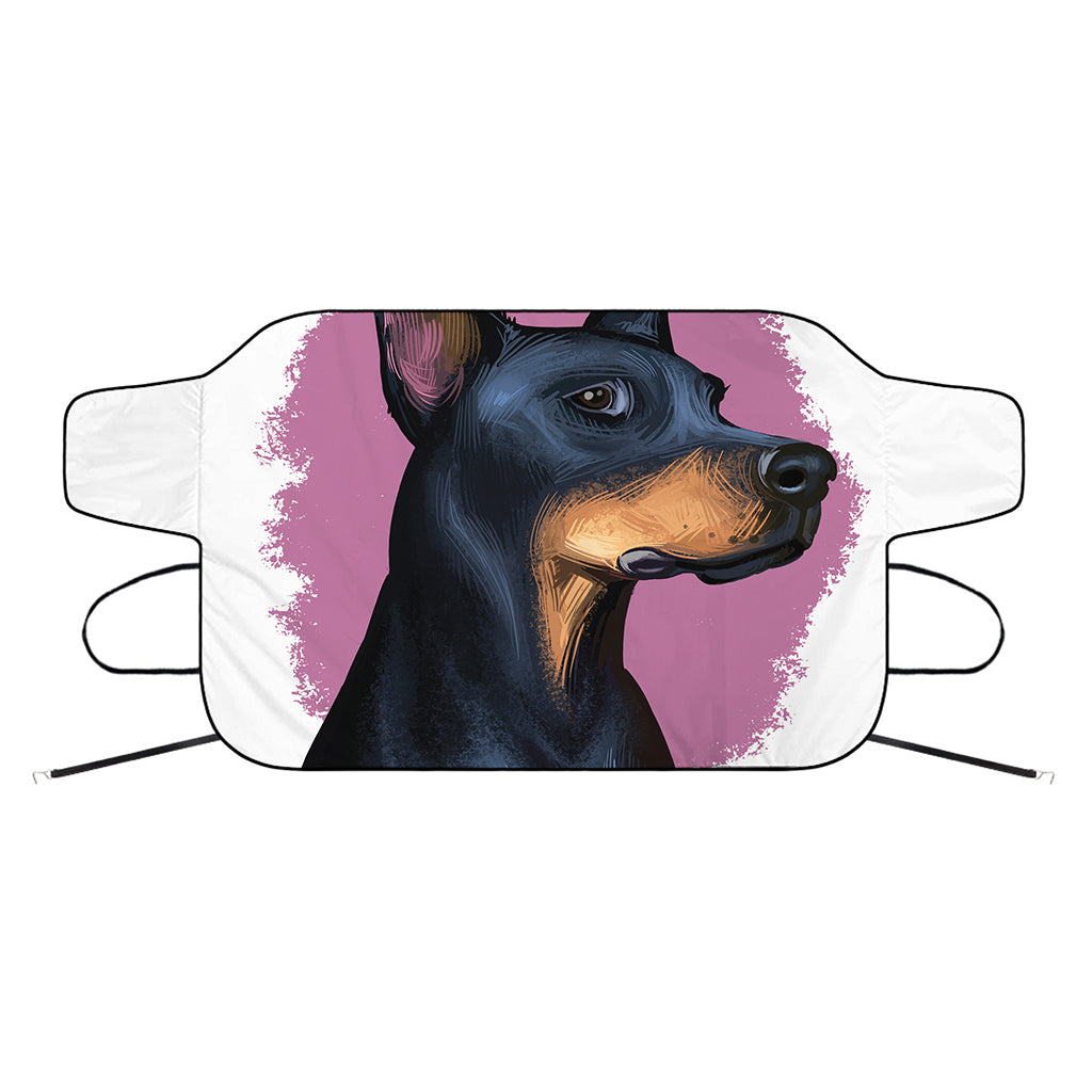 Dobermann Portrait Print Car Windshield Snow Cover