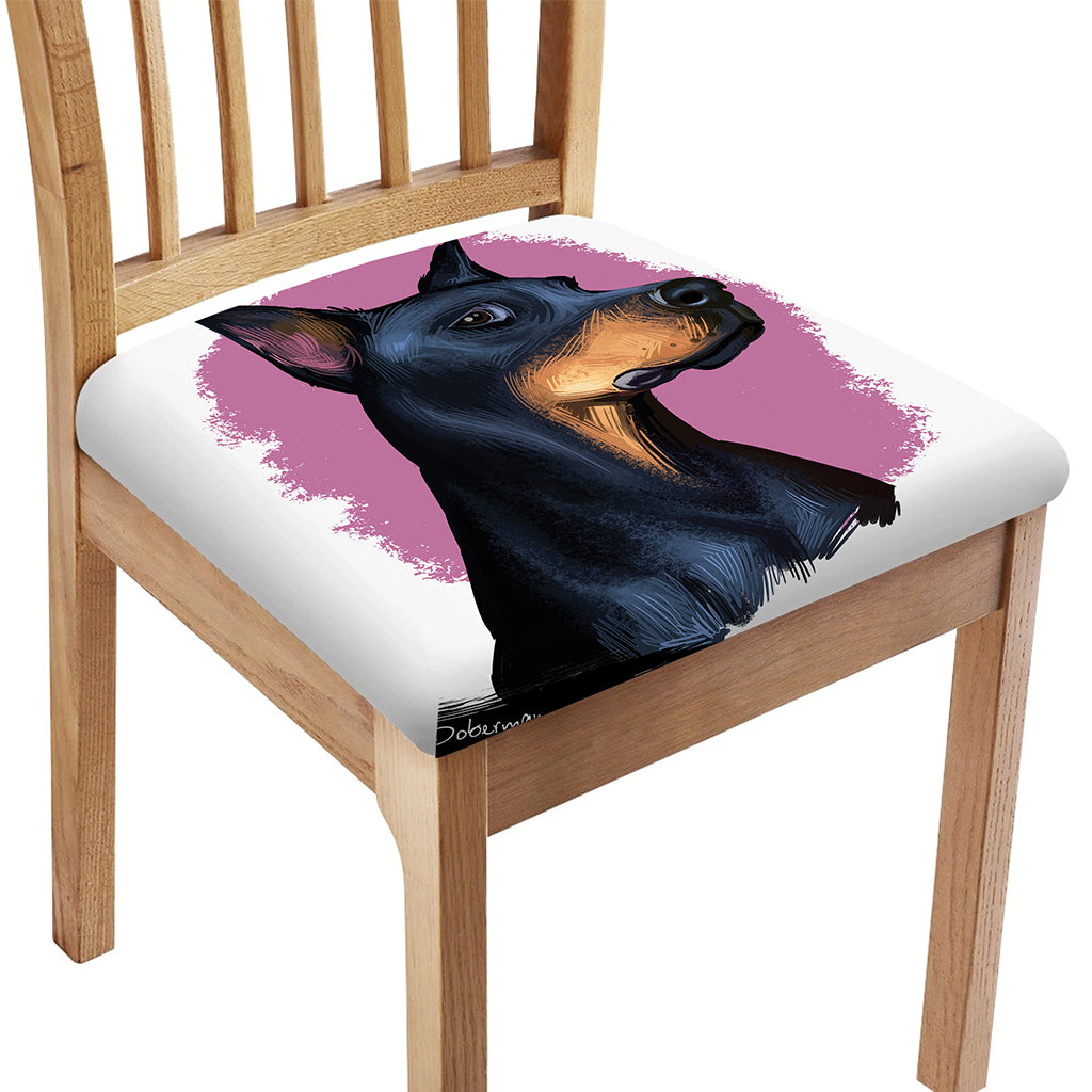 Dobermann Portrait Print Chair Cushion Cover