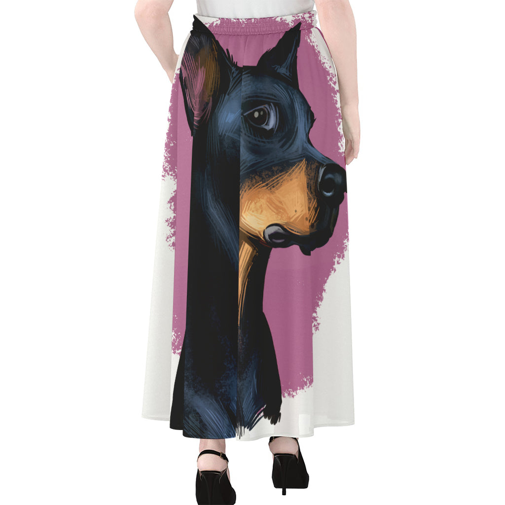 Dobermann Portrait Print Chiffon Maxi Skirt