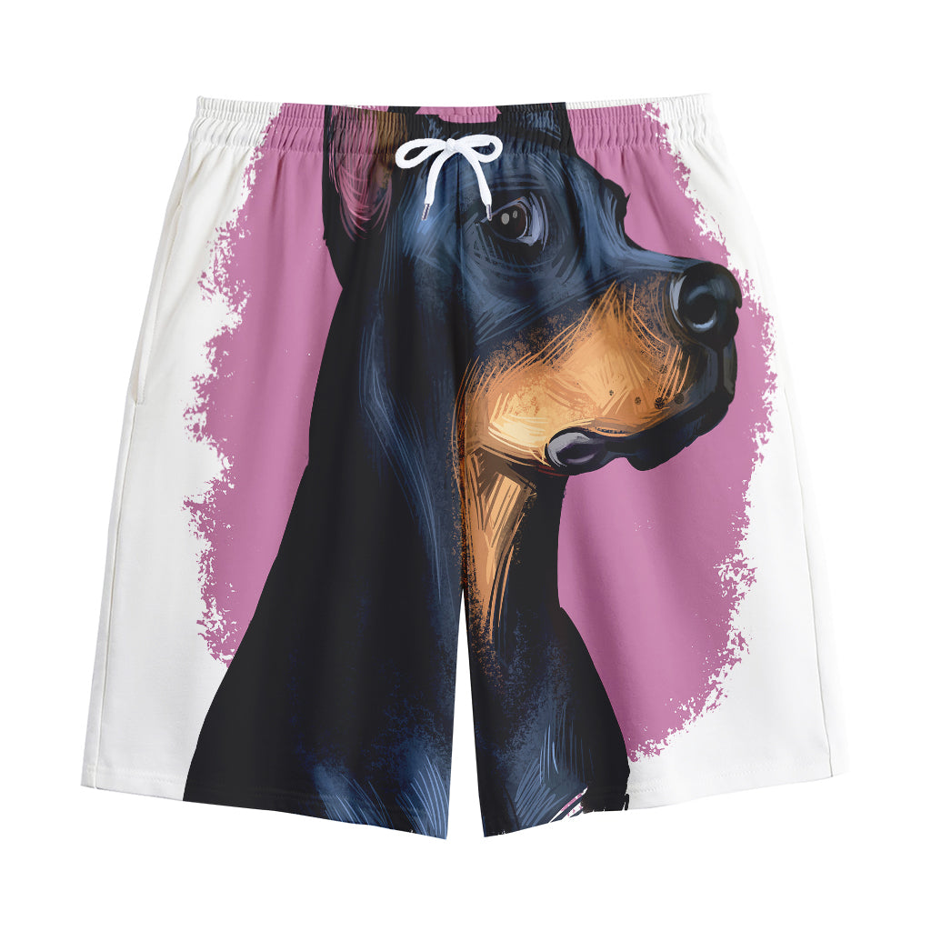 Dobermann Portrait Print Cotton Shorts