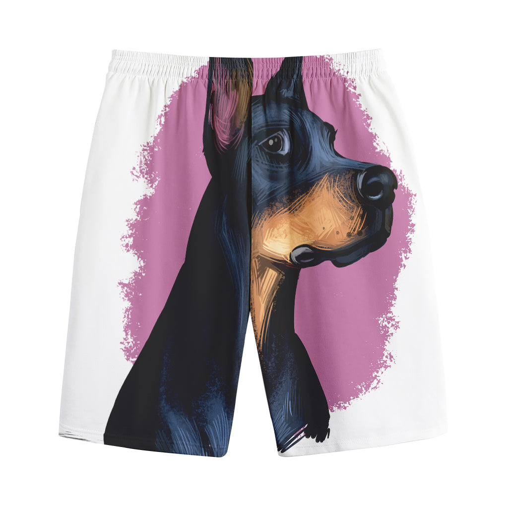 Dobermann Portrait Print Cotton Shorts