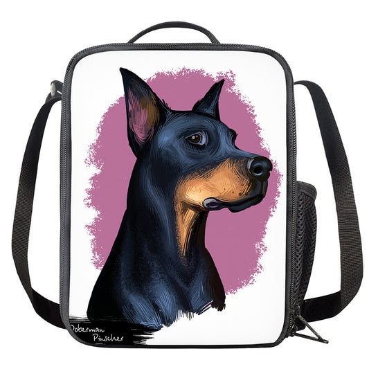 Dobermann Portrait Print Crossbody Lunch Bag