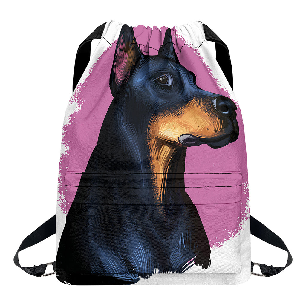 Dobermann Portrait Print Drawstring Backpack