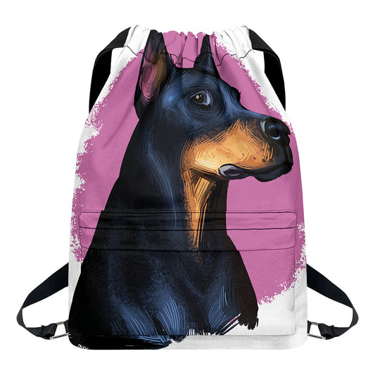 Dobermann Portrait Print Drawstring Backpack