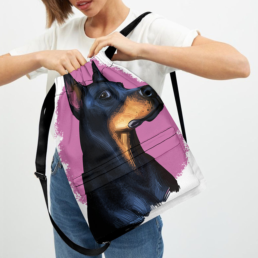 Dobermann Portrait Print Drawstring Backpack