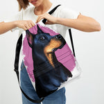 Dobermann Portrait Print Drawstring Backpack