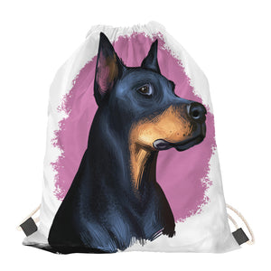 Dobermann Portrait Print Drawstring Bag