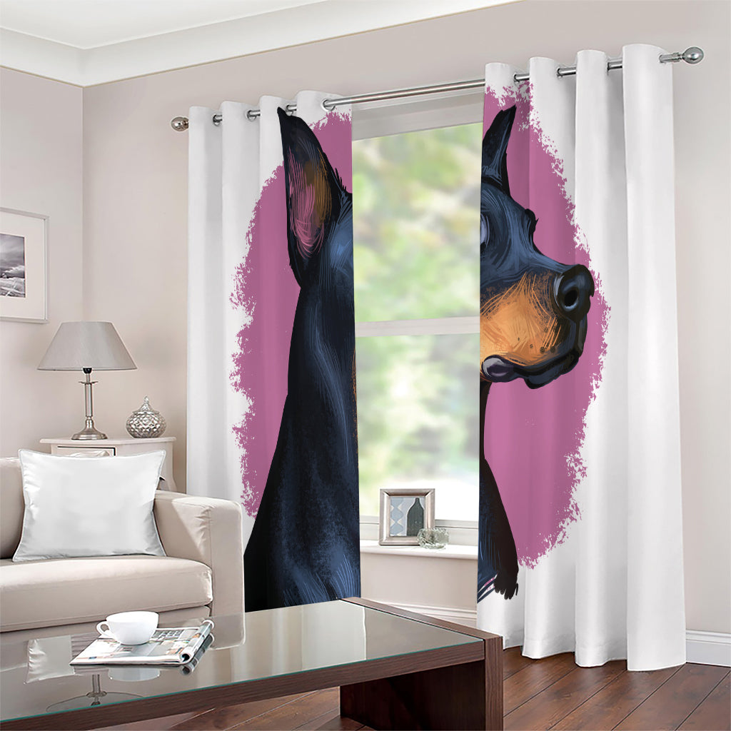 Dobermann Portrait Print Extra Wide Grommet Curtains